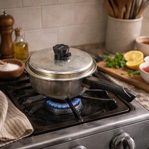 Vtg Lustre Craft Multi Core 5-Ply Stainless Steel 8.25" Skillet Pan w/ Lid USA